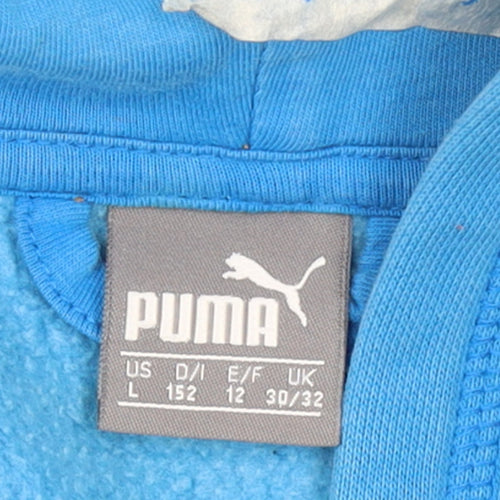 Puma Boys Blue Full Zip Hoodie Size 152 Fleece Logo Hooded Sweatshirt