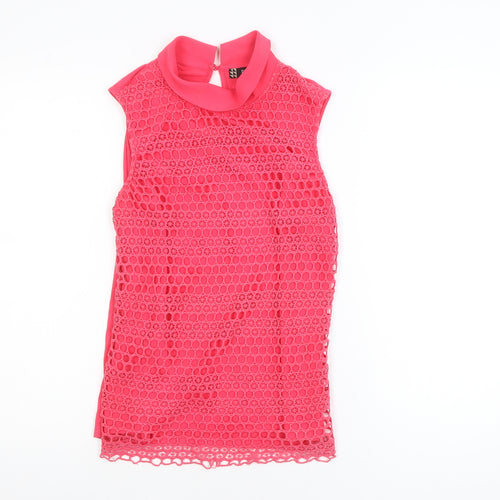 Principles by Ben de Lisi Women's Pink High Neck Lace Sleeveless Blouse Size 8