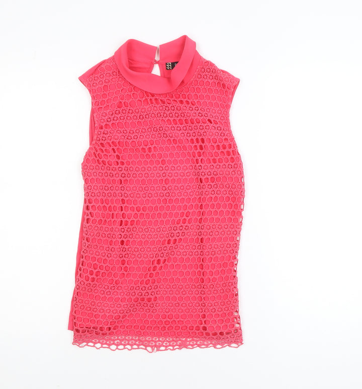 Principles by Ben de Lisi Women's Pink High Neck Lace Sleeveless Blouse Size 8
