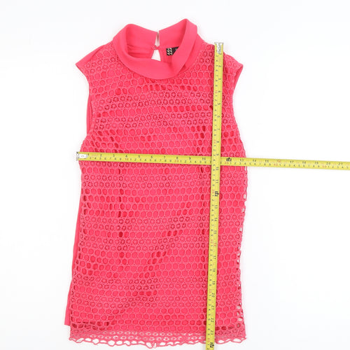 Principles by Ben de Lisi Women's Pink High Neck Lace Sleeveless Blouse Size 8