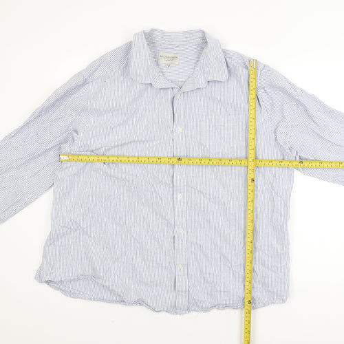 Racing Green Men's Blue Striped Cotton Long Sleeve Button-Up Shirt 2XL