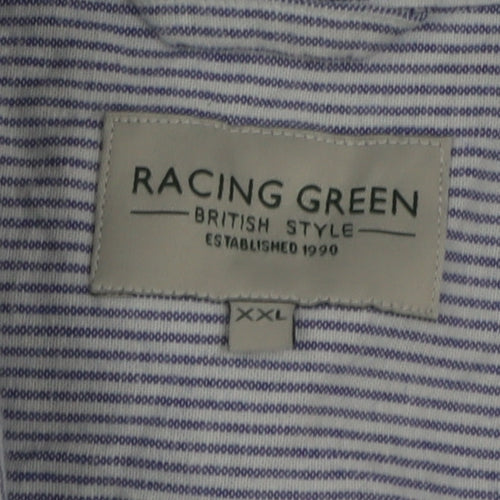 Racing Green Men's Blue Striped Cotton Long Sleeve Button-Up Shirt 2XL