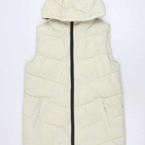 ADPT. Women's Ivory Long Puffer Hooded Waistcoat Size S