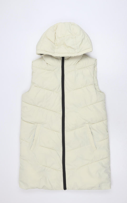 ADPT. Women's Ivory Long Puffer Hooded Waistcoat Size S