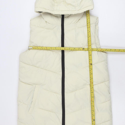 ADPT. Women's Ivory Long Puffer Hooded Waistcoat Size S