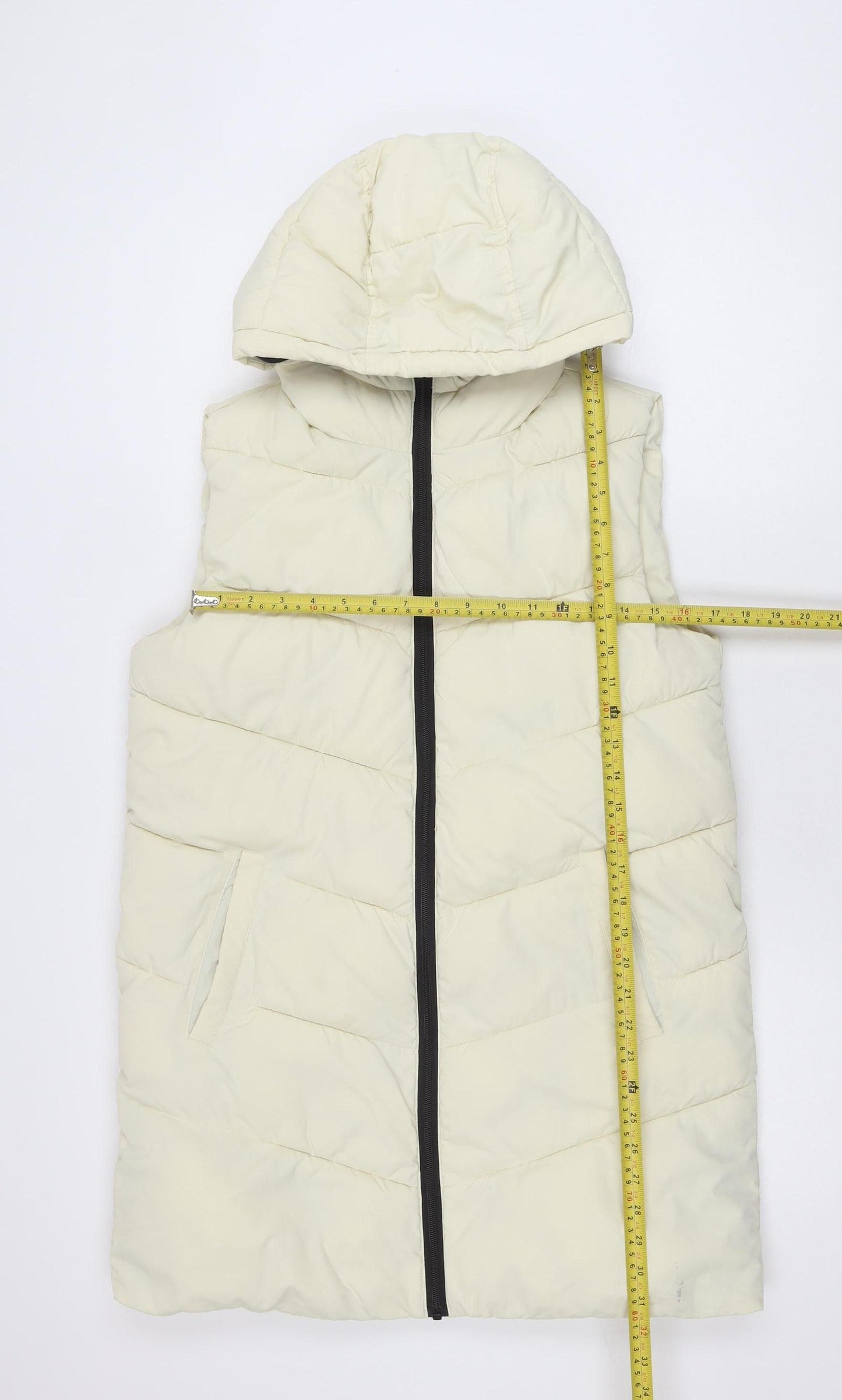ADPT. Women's Ivory Long Puffer Hooded Waistcoat Size S