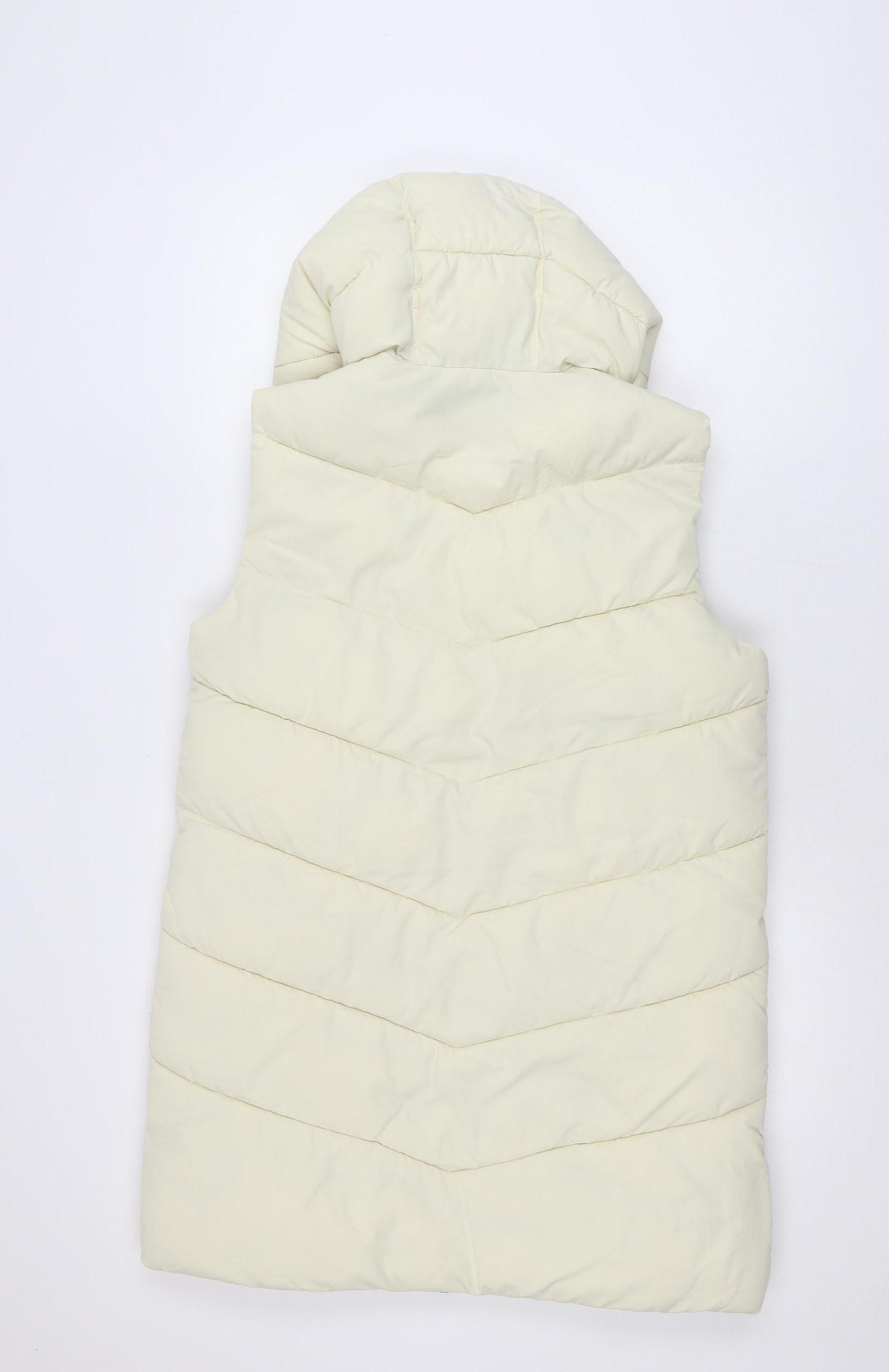 ADPT. Women's Ivory Long Puffer Hooded Waistcoat Size S