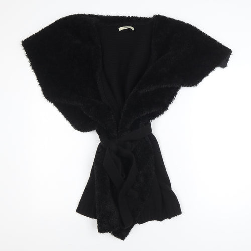 Oasis Women Black Faux Fur Belted Waistcoat Small