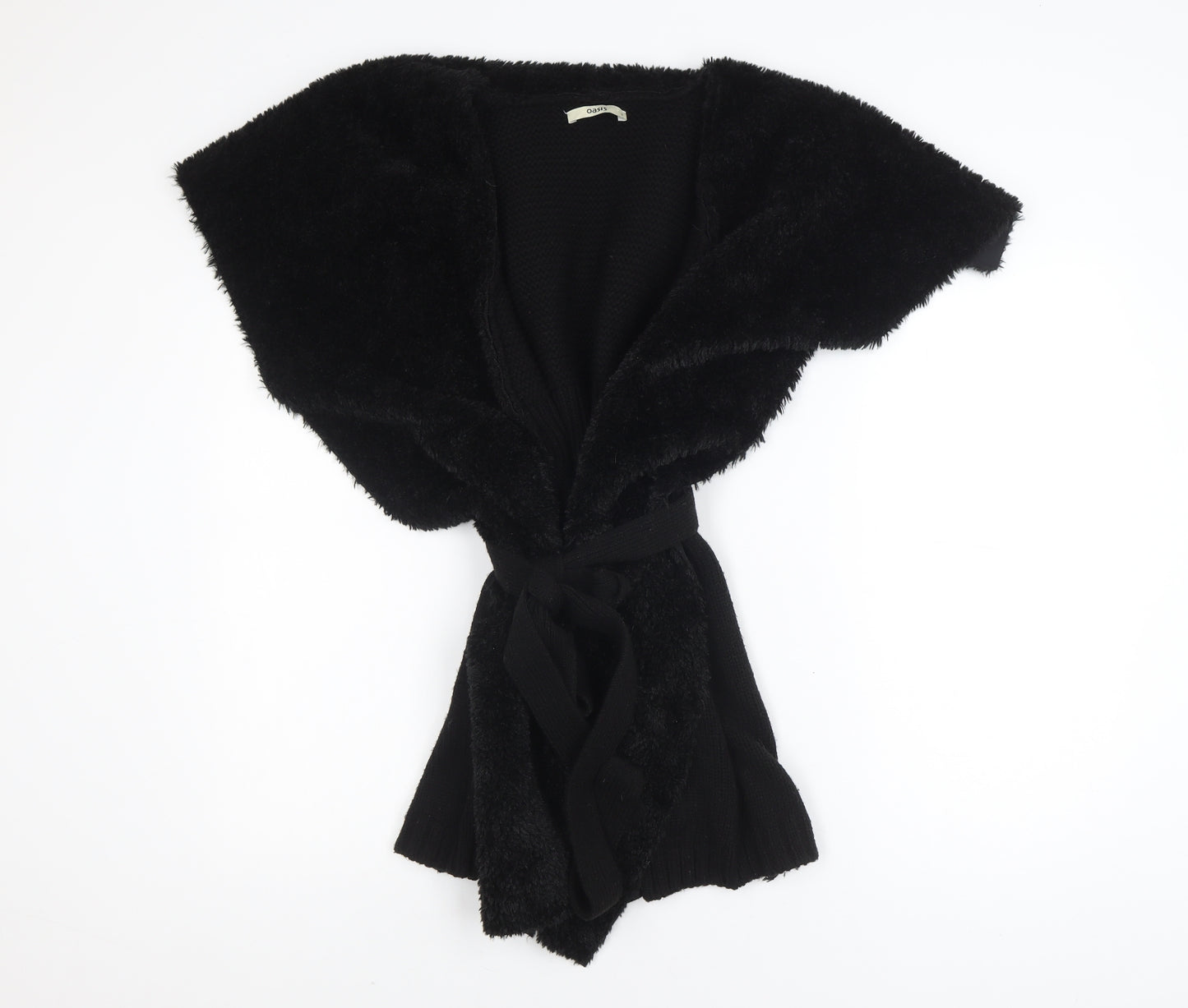 Oasis Women Black Faux Fur Belted Waistcoat Small