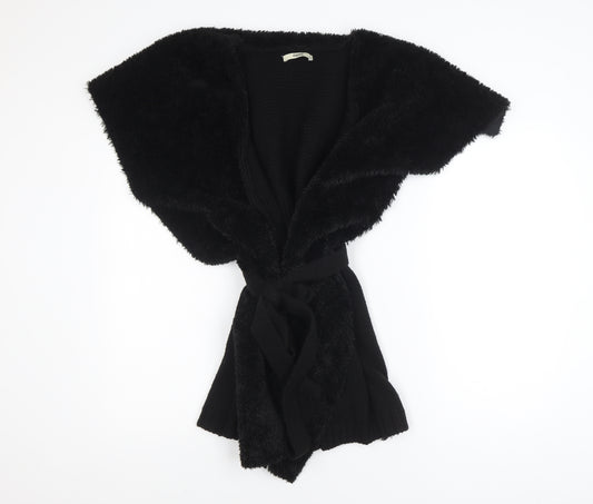 Oasis Women Black Faux Fur Belted Waistcoat Small