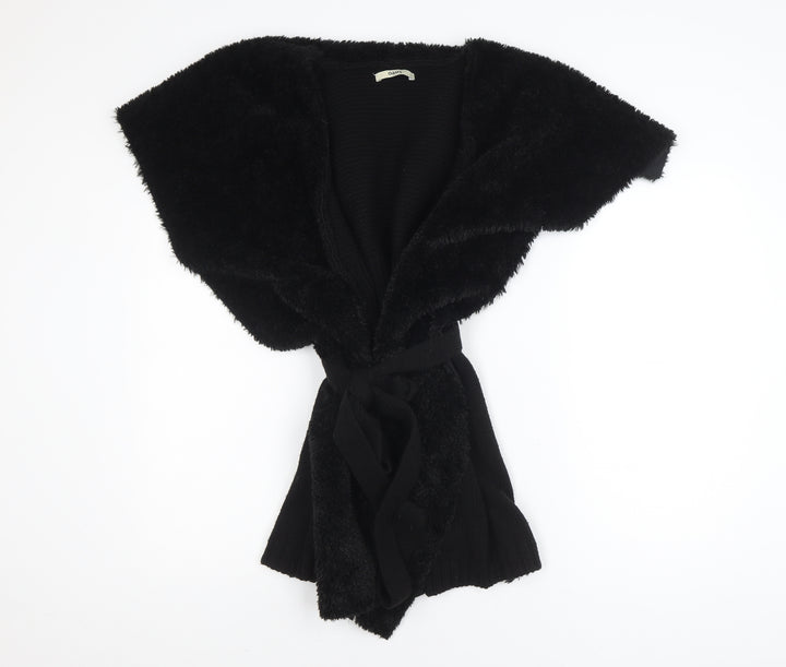 Oasis Women Black Faux Fur Belted Waistcoat Small