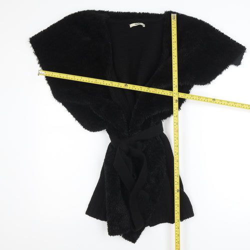 Oasis Women Black Faux Fur Belted Waistcoat Small