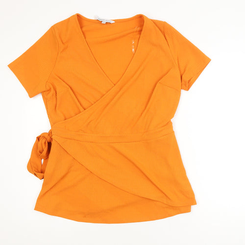 Capsule Women's Orange Wrap V-Neck Short Sleeve Blouse Size 18