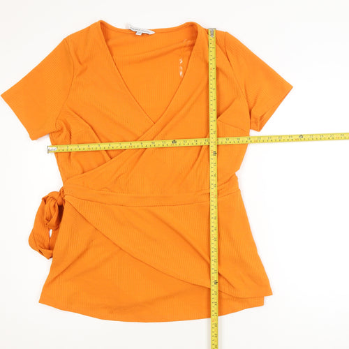 Capsule Women's Orange Wrap V-Neck Short Sleeve Blouse Size 18
