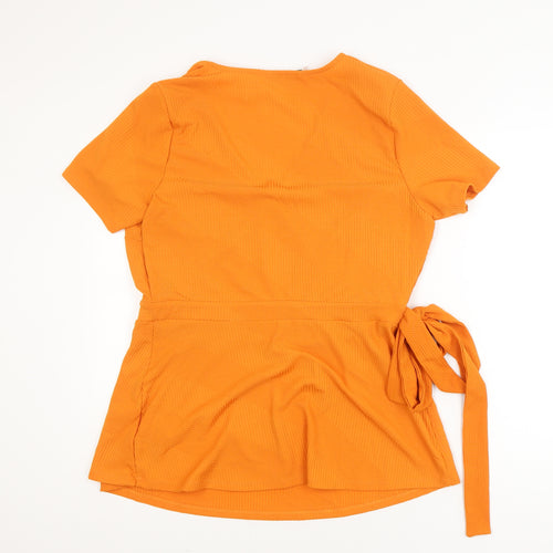 Capsule Women's Orange Wrap V-Neck Short Sleeve Blouse Size 18