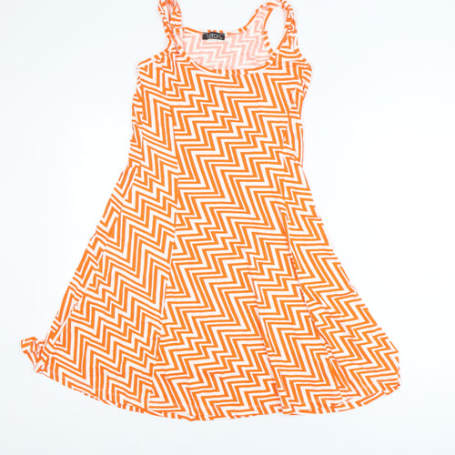 Tiamo Women’s Orange Chevron A-Line Sleeveless Jersey Dress XL