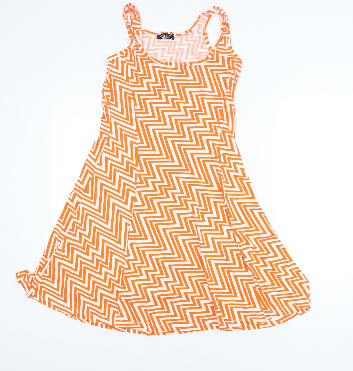Tiamo Women’s Orange Chevron A-Line Sleeveless Jersey Dress XL