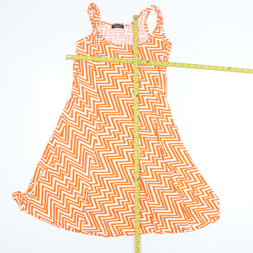 Tiamo Women’s Orange Chevron A-Line Sleeveless Jersey Dress XL