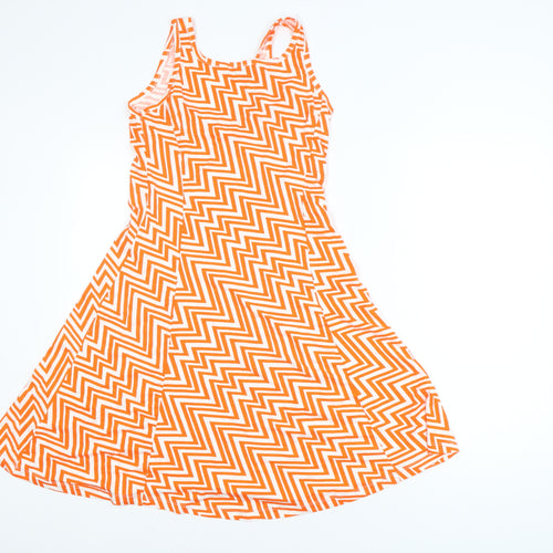 Tiamo Women’s Orange Chevron A-Line Sleeveless Jersey Dress XL