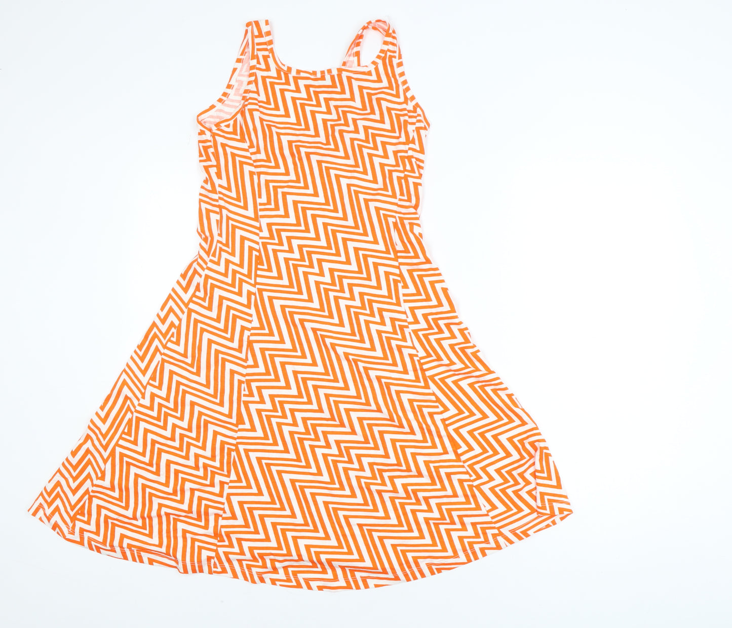 Tiamo Women’s Orange Chevron A-Line Sleeveless Jersey Dress XL