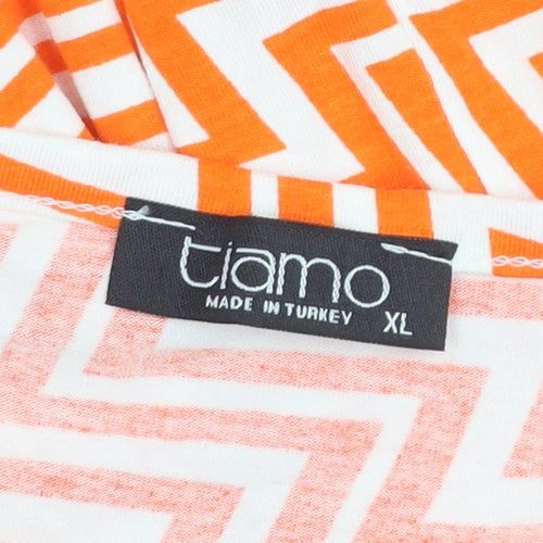 Tiamo Women’s Orange Chevron A-Line Sleeveless Jersey Dress XL