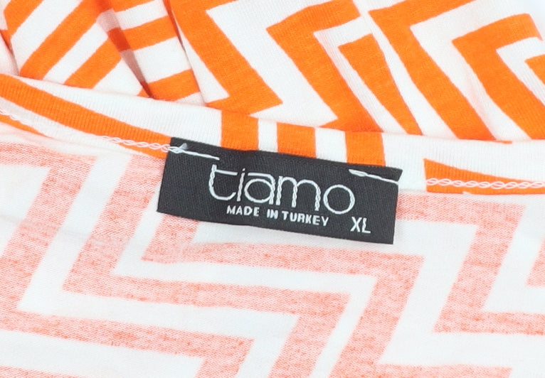 Tiamo Women’s Orange Chevron A-Line Sleeveless Jersey Dress XL