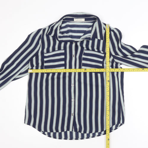 Oasis Women Blue Striped Long Sleeve Button-Up Shirt Size 14