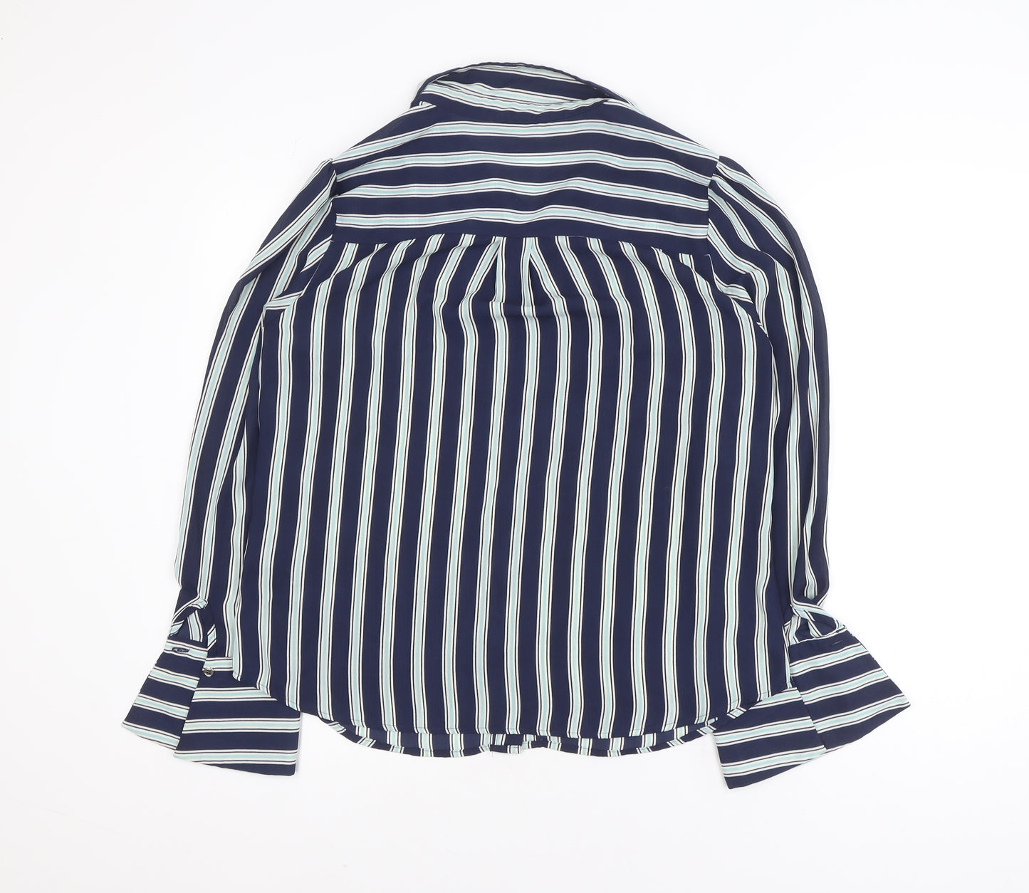 Oasis Women Blue Striped Long Sleeve Button-Up Shirt Size 14