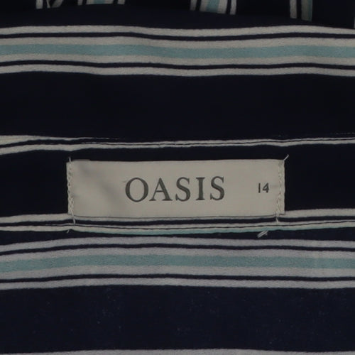 Oasis Women Blue Striped Long Sleeve Button-Up Shirt Size 14
