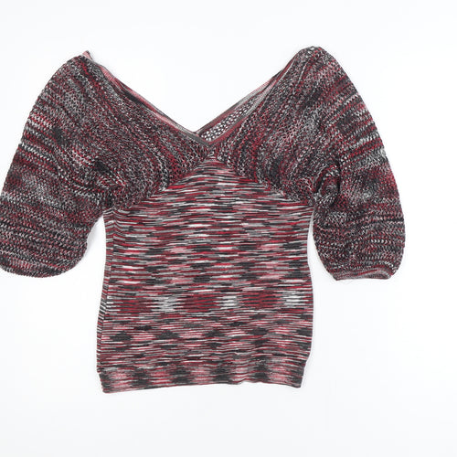 Windsor Womens Multicoloured L Cropped Knit V-Neck Puff Sleeve Blouse