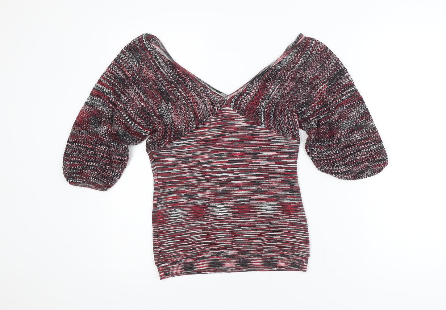 Windsor Womens Multicoloured L Cropped Knit V-Neck Puff Sleeve Blouse