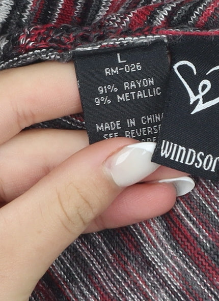 Windsor Womens Multicoloured L Cropped Knit V-Neck Puff Sleeve Blouse