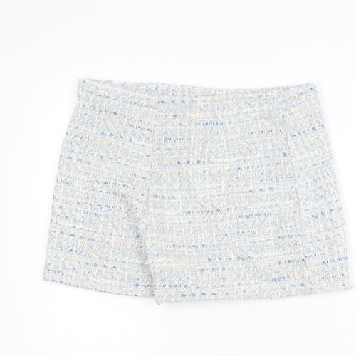 Zara Women Blue Tweed High Rise Skort Shorts L Bouclé