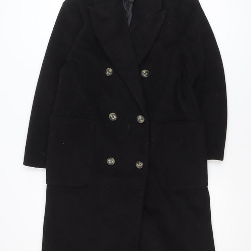 Pull&Bear Women's Black Long Wool Blend Overcoat XS
