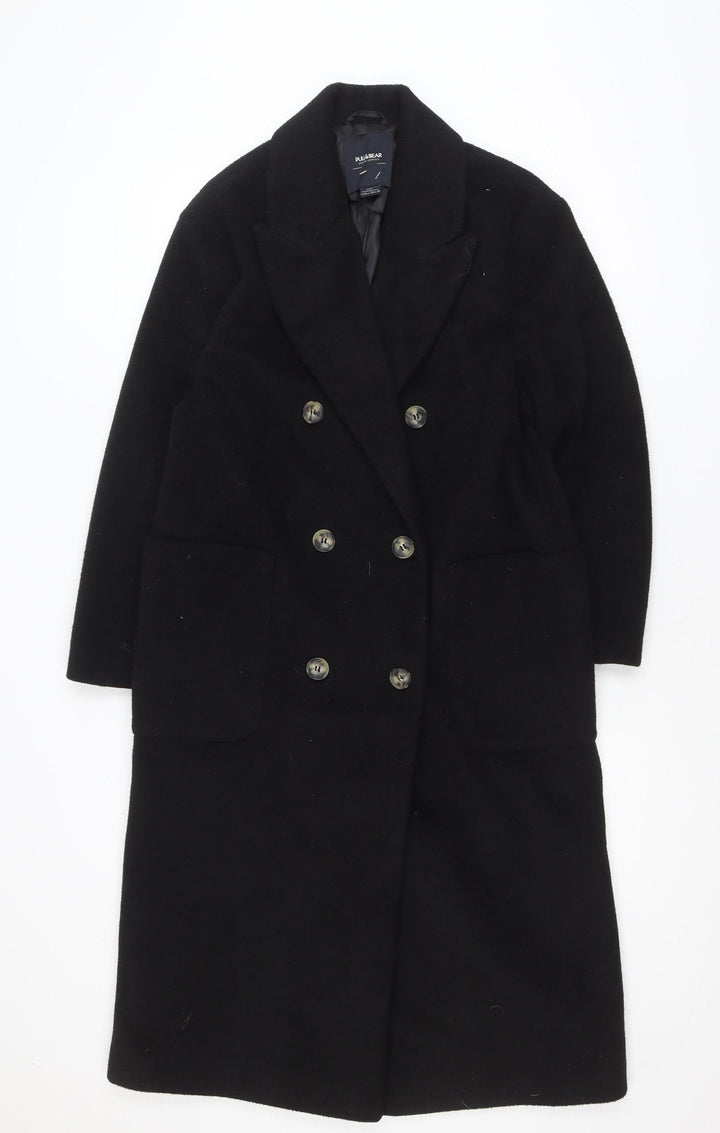 Pull&Bear Women's Black Long Wool Blend Overcoat XS