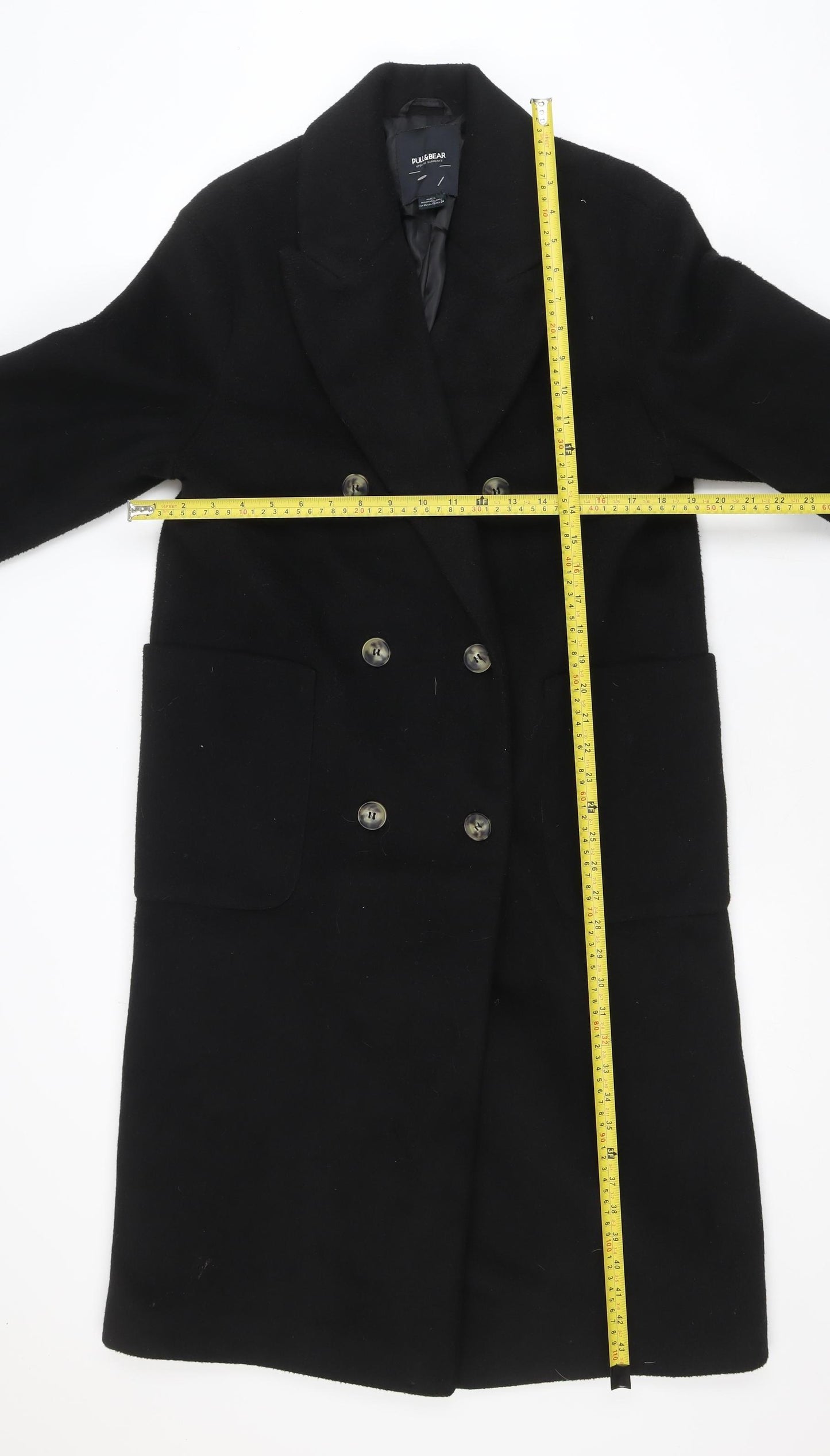 Pull&Bear Women's Black Long Wool Blend Overcoat XS