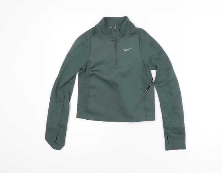 Nike Boys Green Therma-Fit Pro 1/4 Zip Athletic Jacket Size S 128-137cm