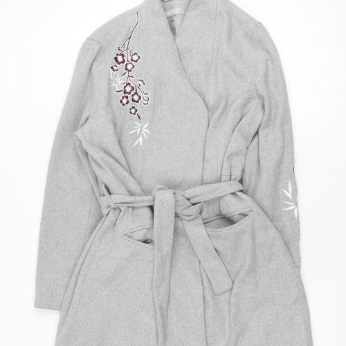 Anthology Women’s Grey Embroidered Belted Wool Blend Trench Coat Size 12