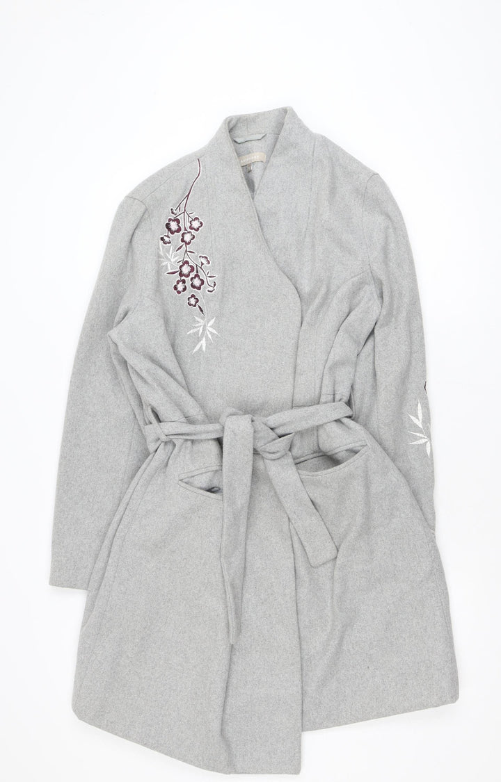 Anthology Women’s Grey Embroidered Belted Wool Blend Trench Coat Size 12
