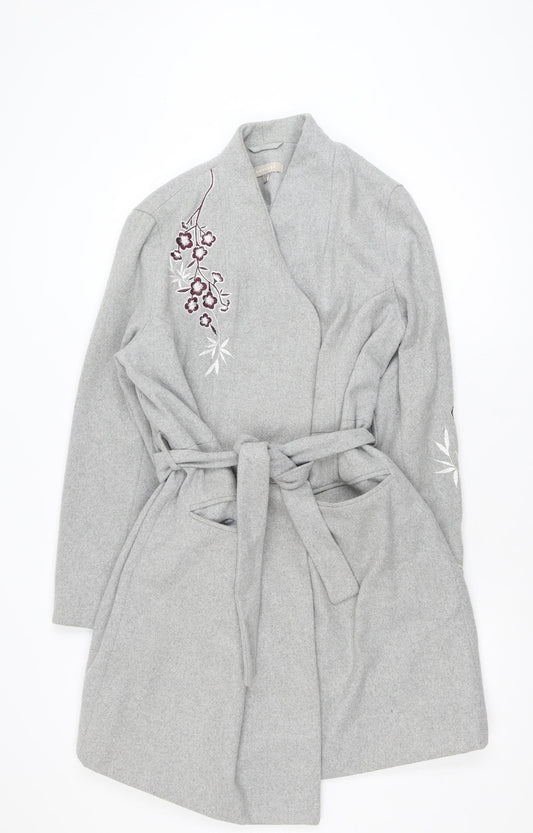 Anthology Women’s Grey Embroidered Belted Wool Blend Trench Coat Size 12