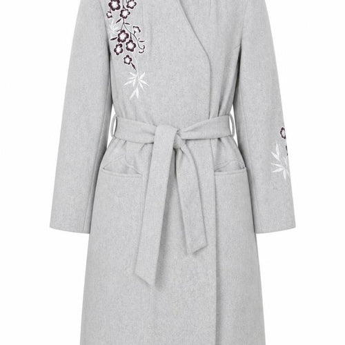 Anthology Women’s Grey Embroidered Belted Wool Blend Trench Coat Size 12