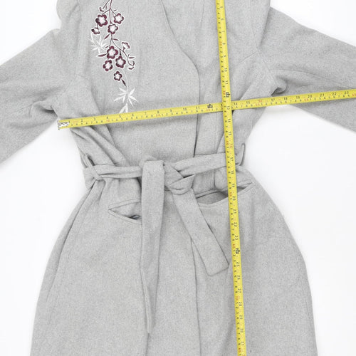 Anthology Women’s Grey Embroidered Belted Wool Blend Trench Coat Size 12