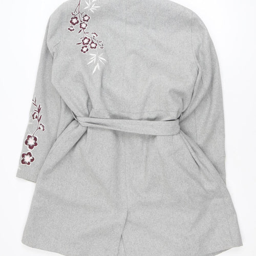 Anthology Women’s Grey Embroidered Belted Wool Blend Trench Coat Size 12