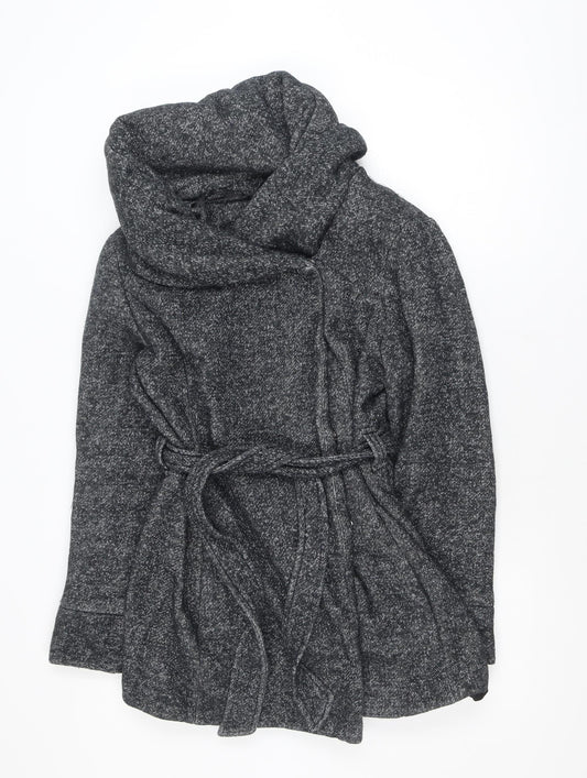 New Look Women's Grey Belted Knit Overcoat Size 14