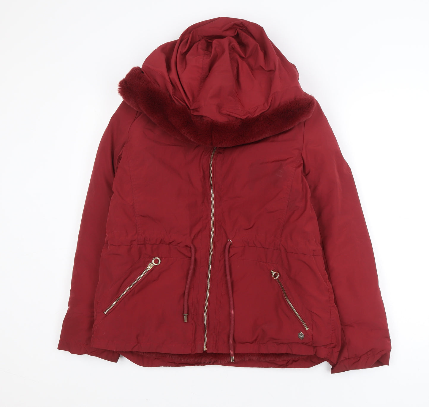 Quebramar Womens Red Hooded Parka Jacket XS Polyester Lined