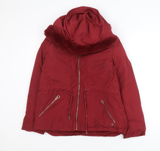 Quebramar Womens Red Hooded Parka Jacket XS Polyester Lined