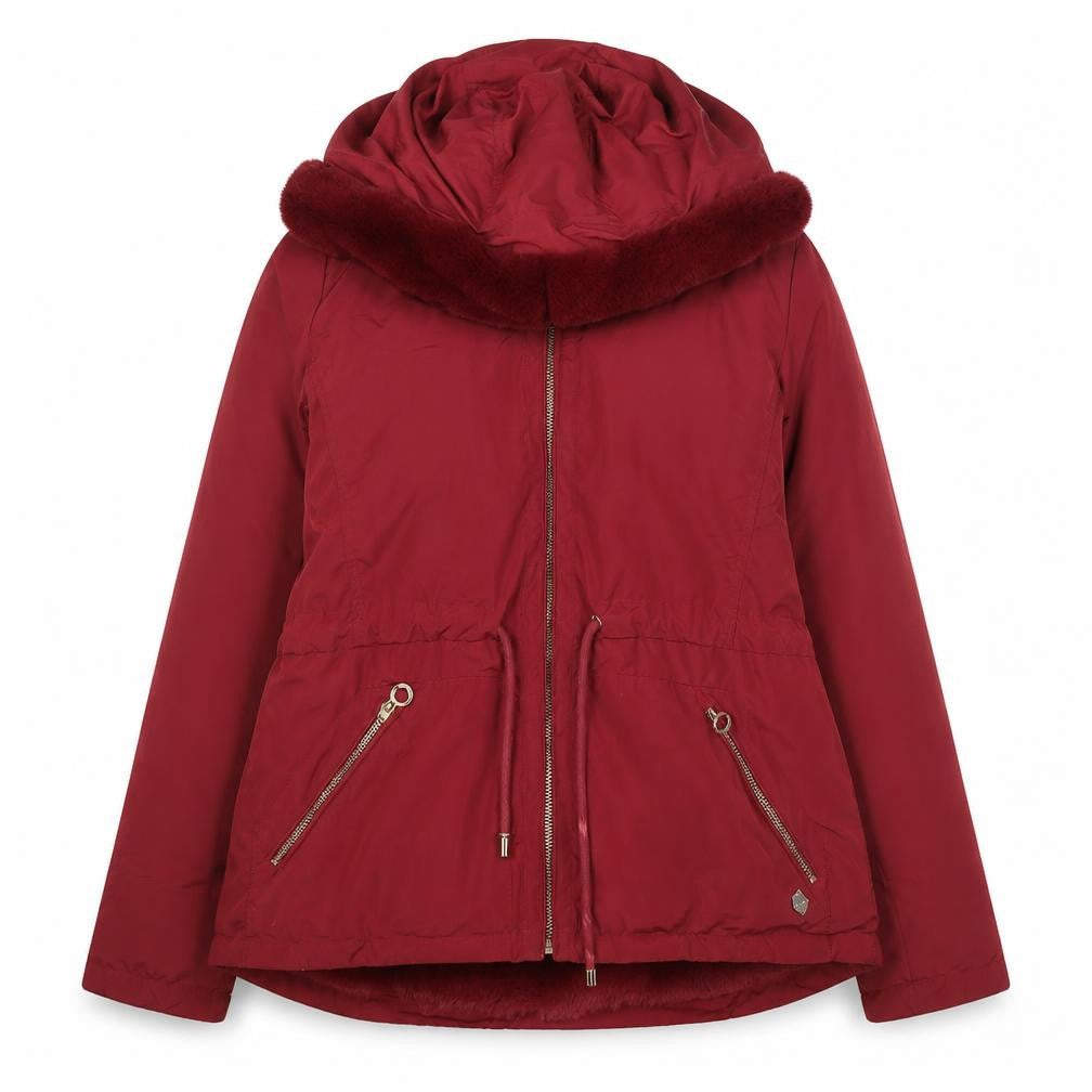 Quebramar Womens Red Hooded Parka Jacket XS Polyester Lined