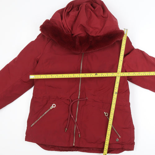 Quebramar Womens Red Hooded Parka Jacket XS Polyester Lined