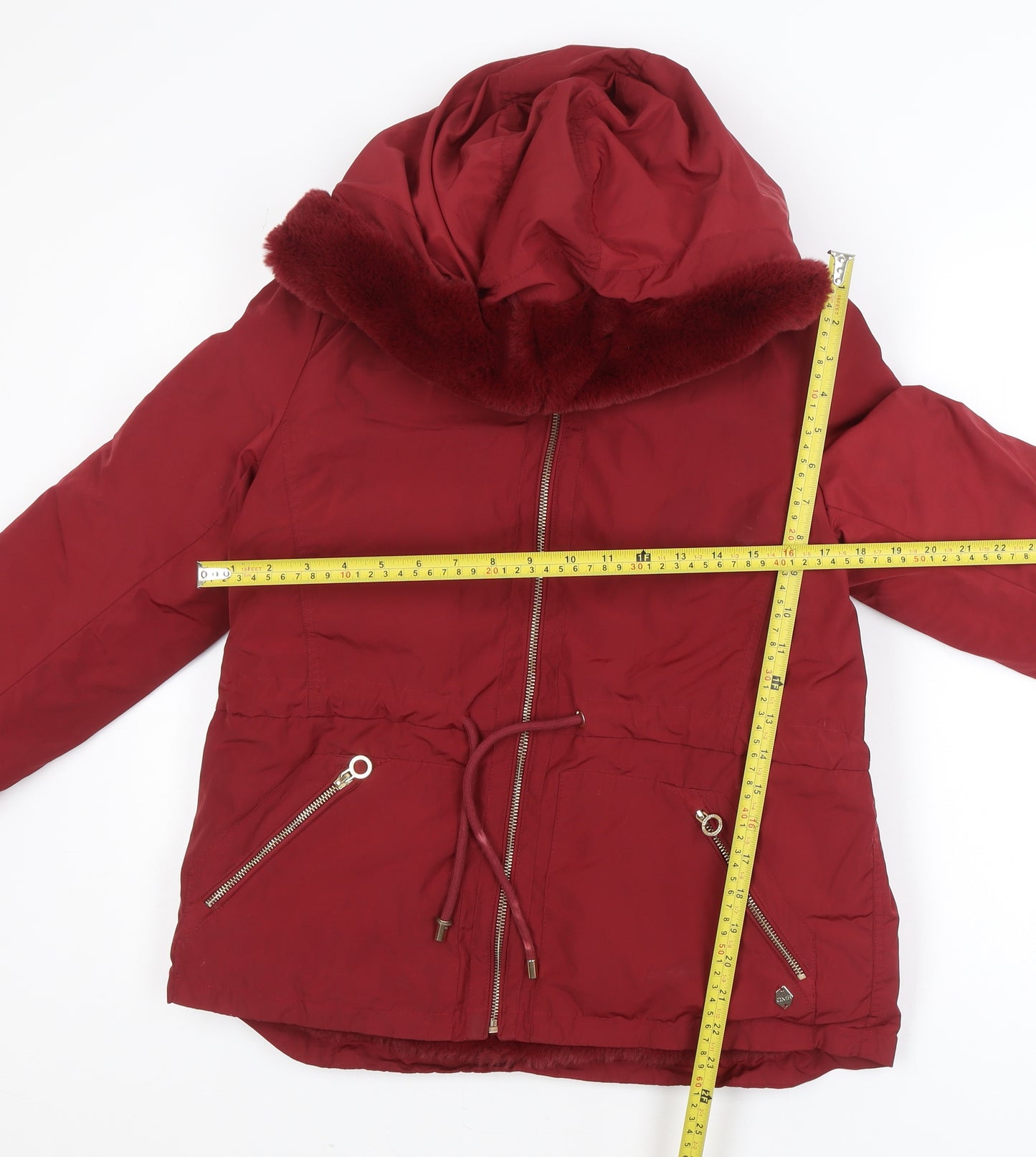 Quebramar Womens Red Hooded Parka Jacket XS Polyester Lined