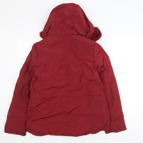 Quebramar Womens Red Hooded Parka Jacket XS Polyester Lined